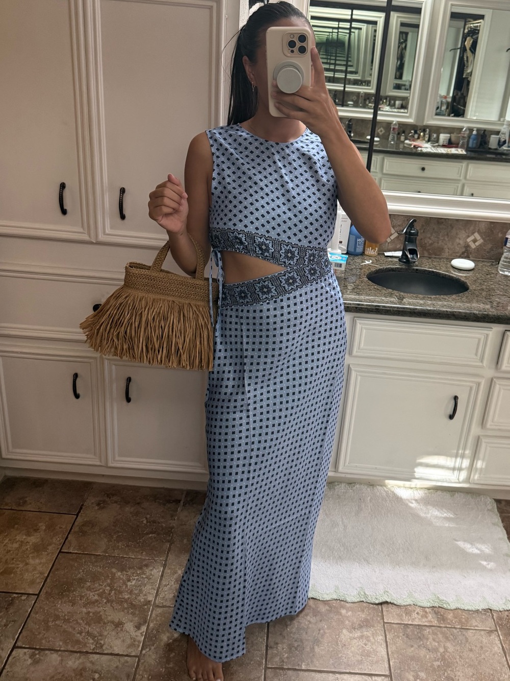 Maje Light Blue Printed Maxi Dress with Side Cutout